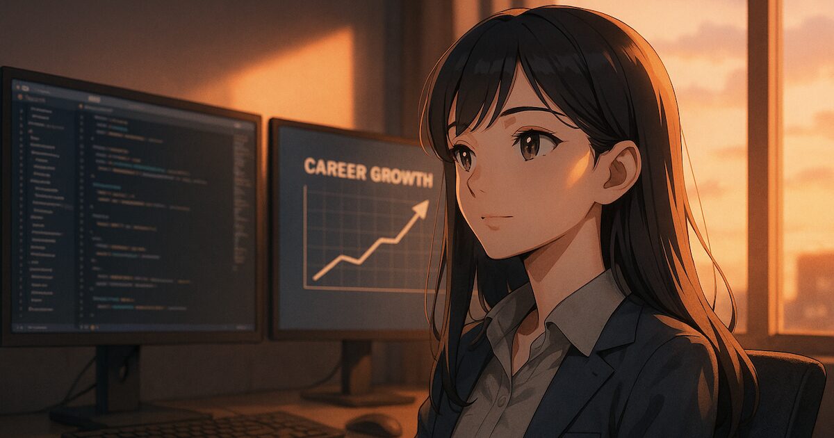 年収が上がらないエンジニアがキャリア設計で成長する様子を表す画像